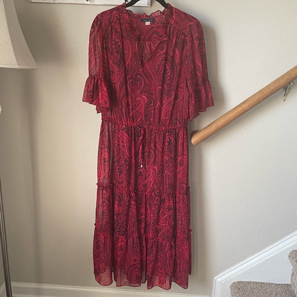 Tommy Hilfiger Red Paisley Tiered Midi Dress